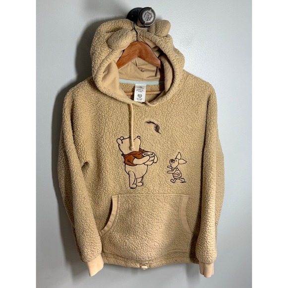 Disney Tops - Disney Winnie The Pooh Piglet Sherpa Fleece Hoodie Bear Ears Tan Beige Small